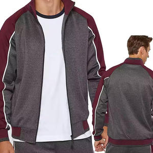 Ensemble sweat-shirt à fermeture éclair et pantalon de jogging gris et bordeaux pour homme, coupe sportive classique, idéal pour l'automne - Product Image 4