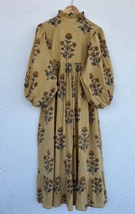Women's Cotton Floral Maxi <b>Dress</b> <b>Ruffle</b> Collar Puff Sleeve <b>Dress</b> Handmade Block Print Summer Wear Bohemian Ladies Casual Outfit - Product Image 5