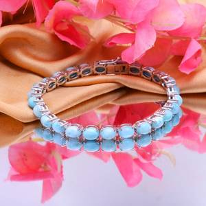 Pulsera de tenis de larimar, plata de ley 925, gema ovalada, hecha a mano, joyería delicada, regalo elegante para mujer - Product Image 4