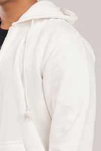 Sudadera con Capucha Blanca para Hombre, Cierre de Cremallera, Corte Holgado, 100% Algodón, Felpa Francesa, Estilo Casual para Otoño, Tejido de Punto, Color Sólido - Product Image 2