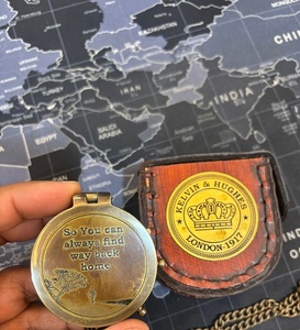 Mini Nautical Brass Magnetic <b>Compass</b> 2 Inch Shockproof Waterproof Engravable <b>Antique</b> Finish Brown Look Handmade Gift for Hiking - Product Image 1