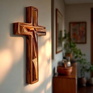 Croix murale en bois traditionnelle, faite à la main, décoration religieuse chrétienne à suspendre pour la maison, l'église, la salle de prière, collection de cadeaux - Product Image 3