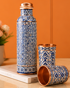 Ensemble de bouteilles d'eau en cuivre pur avec 2 verres en cuivre |   Bouteille d'eau ayurvédique |   Gourde en cuivre artisanale étanche pour la maison - Product Image 5