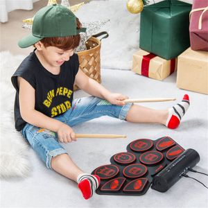 Set di Batteria Elettrica Pieghevole a 9 Pad per Principianti, Connessione MIDI USB, Doppi Altoparlanti Stereo, Nero e Rosso, con Tamburo in Silicone - Product Image 2