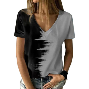 Women's Summer Casual V-Neck Crop Top Breathable Cotton Short Sleeve Loose Fit Crop Length T-Shirt XL XXS Sizes Wholesale Price - Product Image 3