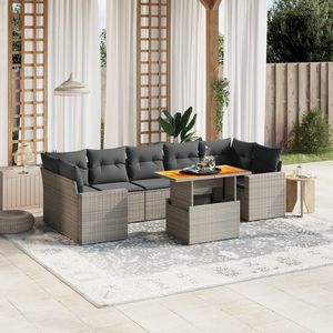 Ensemble de canapés de jardin en bois d'acacia avec rotin PE gris et acier thermolaqué, durable et élégant - Product Image 1