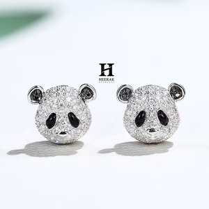 Boucles d'oreilles clous panda de luxe en argent sterling 925, micro-pavé de diamants de laboratoire, bijoux animaux mignons pour femmes, cadeau de joaillerie fine - Product Image 1