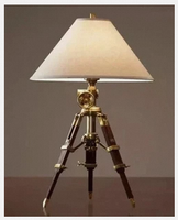 Lampu Meja Tripod Bulat Vintage ALI DECORATOR dengan Finishing Kuningan, Lampu Lantai Dekoratif, Lampu Tidur untuk Ruang Tamu Hotel