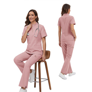 Conjunto de Uniforme Médico de Punto Rosa Unisex, Ropa de Trabajo para Hospital, Ropa de Enfermería, Pantalones de Manga Corta con Bolsillos - Product Image 5