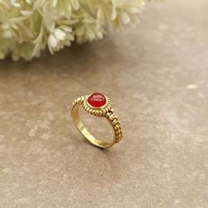 SHYAM JEWELRS Vintage Red Carnelian Brass 14K Gold Plated Statement <b>Ring</b> Beaded Band Boho Ethnic Unisex Jewelry - Product Image 1