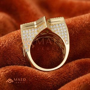 Bague étoile Iced Out pour homme, plaqué or 18 carats, diamant Moissanite VVS, style Hip Hop, coupe baguette, étoile à cinq branches, bague statement - Product Image 3