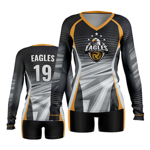Ensemble d'uniformes de volley-ball pour hommes Cobra, sublimé, col en V, manches courtes, évacuation de l'humidité, 100 % polyester, élastique, nom du joueur - Product Image 2