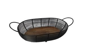 Il s'agit d'un panier ovale en fil d'acier tressé à la main, avec un fond en bois massif et des poignées robustes en forme de O. - Product Image 3