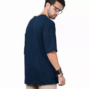 T-shirt à manches courtes pour homme, bleu marine, col rond, coupe classique, couleur unie, décontracté, en jersey de coton tricoté - Product Image 3