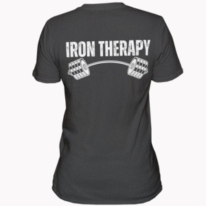 Camiseta de hombre con estampado Iron Therapy Barbell, manga corta, cuello redondo, estilo casual, corte regular, algodón, logotipo blanco en la espalda, camisetas de gimnasio para hombre - Product Image 5
