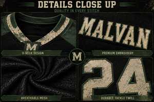 Maillot de football américain élégant pour homme, col en V, manches courtes, sublimation, évacuation de l'humidité, coupe athlétique, noir, vert, blanc, or - Product Image 4