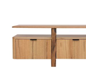 Mueble para TV de Madera de Teca Sólida Contemporáneo, Mueble de Entretenimiento Moderno con Diseño de Almacenamiento con Estantes Flotantes - Product Image 3