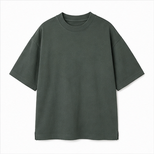 T-shirt Homme Surdimensionné à Manches Courtes en Coton Biologique Vert Graphite Structuré MTS-OVR-0050 - Product Image 1