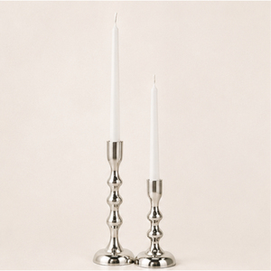 Modern Polished <b>Silver</b> Aluminum Taper Candle Holder Set of 2 Elegant Metal <b>Candlestick</b> Stand for Luxury Home Dining Decor - Product Image 1