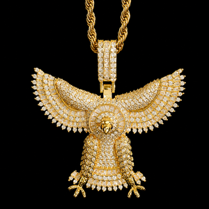 Pendentif Aigle Personnalisé Plaqué Or 14K avec Diamant Moissanite Taille Ronde Style Hip Hop pour Homme, Chaîne en Acier Inoxydable - Product Image 4