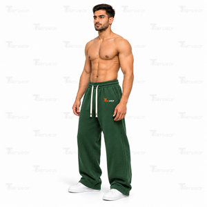 Pantalon de jogging décontracté pour homme en coton et fibre de bambou vert, taille élastique avec cordon de serrage et poches, idéal pour l'automne - Product Image 2