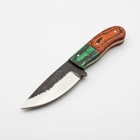 Couteau EDC à lame fixe forgé à la main, finition forgée, manche en bois Pakka vert-orange, couteau utilitaire pour le camping et le bushcraft