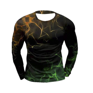 <b>Men's</b> Full Sleeve <b>Compression</b> Rash Guard Sublimation Print Quick Dry Polyester Long Sleeve <b>Shirt</b> Blue Purple Lightning Design - Product Image 2