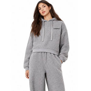 <b>Womens</b> Textured <b>Fleece</b> Hoodie Tracksuit Set Relaxed Pullover Tapered <b>Jogger</b> Trousers Drawstring Waist Casual Two Piece Wholesale - Product Image 3