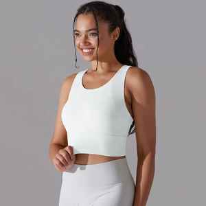 Soutien-gorge de sport sans couture pour femme, avec logo frontal, dos nageur, coupe longue, maintien moyen, idéal pour le yoga, la gym, l'entraînement et le fitness - Product Image 3