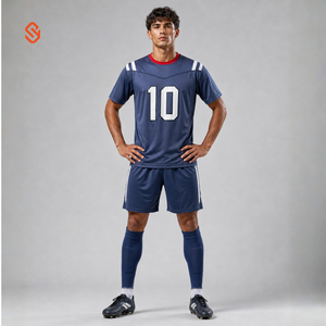 Men's Navy Blue Soccer Jersey Set Number 10 Sublimated Print Moisture Wicking Short Sleeve Athletic Fit Adult Size - Product Image 1