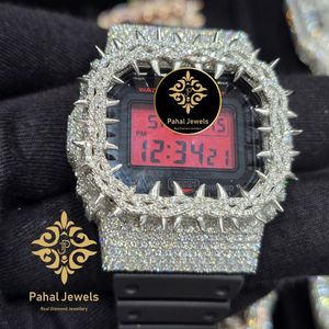Reloj Digital con Incrustaciones de Diamantes Moissanite, Reloj de Pulsera de Cuarzo con Caja Redonda y Bisel de Espiga para Hombre - Product Image 5