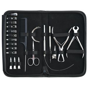 Professional Hair Extension Tools Kit Microbeads Remover Keratin Bond Cutter Hook Loop Wire Clips Finger Scissor <b>Comb</b> Needle - Product Image 1