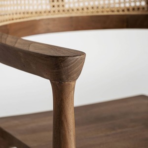Fauteuil contemporain en bois avec dossier en rotin et revêtement en similicuir pour salle à manger - Product Image 4