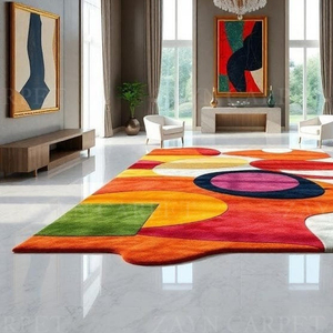 Alfombra de Lana Abstracta Multicolor Geométrica Hecha a Mano de Lujo, Alfombra Lisa Hecha a Mano para Interiores y Exteriores, Decoración del Hogar, Alfombra Artística Colorida - Product Image 2