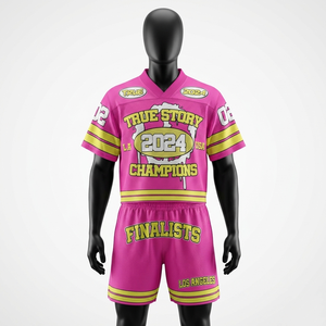 เสื้อยืดและกางเกงขาสั้นผ้าโพลีเอสเตอร์ตาข่ายพรีเมียม 160 GSM สีชมพู ดำ ส้ม ดีไซน์ลายแผง พร้อมสกรีนโลโก้แบบซับลิเมชั่นสำหรับชุดผู้ชาย - Product Image 4