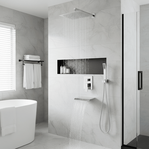 Set di Accessori per Bagno in Cromo, Set Doccia con Soffione Quadrato da 10 Pollici e Doccetta Manuale - Product Image 5