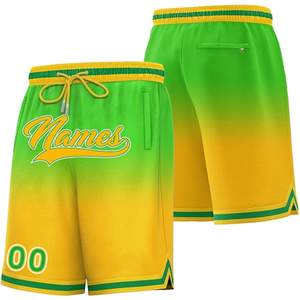 Pantalones Cortos de Baloncesto Personalizados para Hombre, Degradado Verde Amarillo, Impresión por Sublimación, Cintura con Cordón, Estilo Deportivo con Bolsillos y Número 00 - Product Image 3