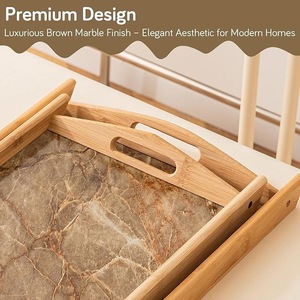 Bandeja de Servir Ecológica de Bambú con Decoración de Incrustaciones de Mármol |   Bandeja de Desayuno de Madera Natural con Asas - Product Image 3