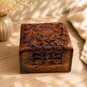 Coffre de rangement en bois vintage pas cher pour bijoux, cadeaux spéciaux, souvenirs de mariage et petits trésors - Product Image 5