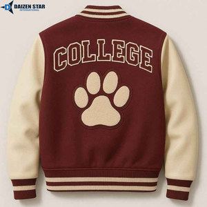 Daizen <b>Star</b> International Men's Varsity <b>Jacket</b> Maroon Cream Embroidered C Paw Logo Preppy Style Autumn Wear - Product Image 2