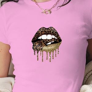 เสื้อยืดผู้หญิงสั้นพิมพ์ลายปากเสือดาวสไตล์ Y2K - Product Image 3