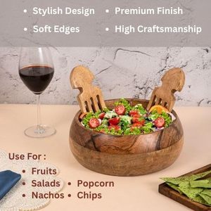 Bol en bois avec deux poignées, ustensiles et cuillères à fruits, bols et cuillères en bois de manguier artisanaux de qualité supérieure inclus, cadeaux parfaits - Product Image 2