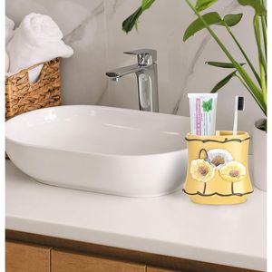 Set Moderno di 4 Accessori Bagno Poppy Fields Giallo con Dispenser Sapone Liquido, Bicchiere, Porta Spazzolino e Portasapone - Product Image 4