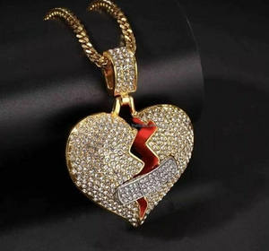 Collar con Colgante de Corazón Roto, Plata de Ley, Bañado en Rodio, Cadena Cubana, Estilo Hip Hop, Joyería Unisex Certificada - Product Image 4