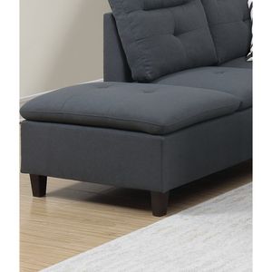 Divano Sezionale con Cuscini Color Carbone e Pouf in Tessuto Simil-Lino per Soggiorno, Arredamento Elegante - Product Image 6