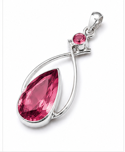 Pendentif en argent sterling avec tourmaline et quartz en forme de goutte |   Pendentif en argent 925 avec tourmaline rose taille poire et quartz - Product Image 1