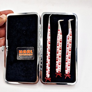 Pince à épiler en acier inoxydable pour femmes, kit de beauté avec design nœud cerise, anti-magnétique, pointe lisse, logo personnalisé, fournitures pour cils - Product Image 4