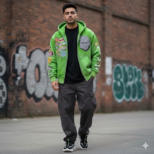 เสื้อฮู้ดดี้ปักลายสไตล์สตรีทแวร์ คุณภาพสูง ราคาถูก ปักลายตามสั่ง สีซีดแบบซันเฟด ซิปหน้า ใส่ได้ทั้งชายและหญิง - Product Image 1