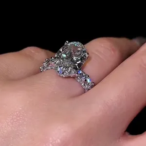 Moissanite Engagement <b>Ring</b> 925 Sterling Silver Oval Cut Double Halo Wedding <b>Ring</b> for Women - Product Image 1