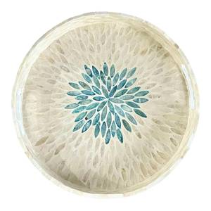 Imperial Crafted Home Handmade <b>MOP</b> Serving Tray <b>Handle</b> Geometric Pattern Horizontal Design Modern Decorative Single-piece - Product Image 1